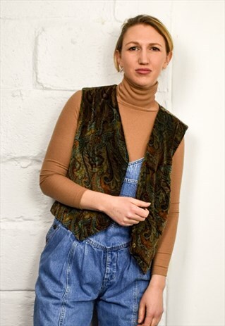 VINTAGE 70S VELVET PAISLEY WAISTCOAT JACKET