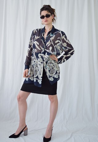 90S SEE TROUGH FLORAL BLOUSE/TUNIC