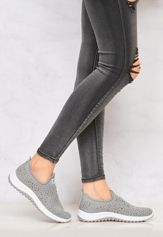 KENNIE DIAMANTE STUD KNIT SLIP ON TRAINER
