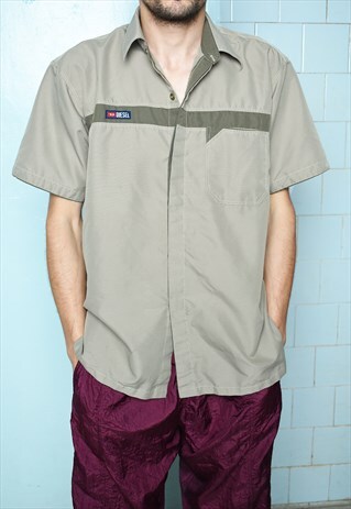 VINTAGE 90S DIESEL KHAKI UTILITY CARGO COTTON SHIRT TOP