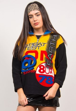 VINTAGE 90'S RACING PRINT FLEECE QUARTER ZIP JUMPER