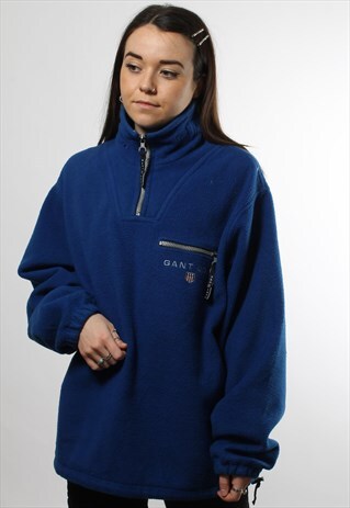 VINTAGE GANT 1/4 THICK BLUE FLEECE WITH SPELL OUT