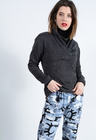 VINTAGE NORTH FACE JUMPER IN GREY WITH STATEMENT BUTTONS
