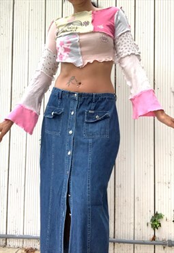 Cute  kawaii Patchwork reworked crop top 