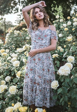 BLOSSOM COLD SHOULDER MAXI DRESS