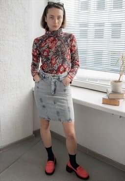 Vintage Blue Washed Denim Mini Skirt