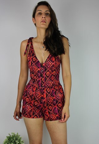 VINTAGE PLAYSUIT IN AZTEC PATTERN W TIE SHOULDERS