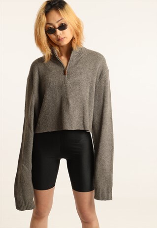 VINTAGE RALPH LAUREN KNITTED CROPPED 1/4 ZIP SWEATSHIRT