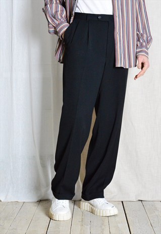 VINTAGE 90S BLACK MINIMALIST PLEATED FORMAL MENS PANTS