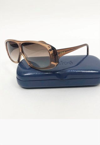 VINTAGE CHLOE TRANSPARENT AVIATOR CHUNKY BROWN SUNGLASSES