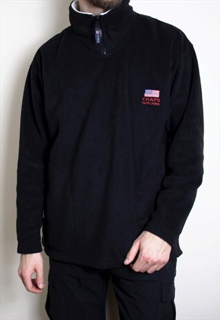 VINTAGE CHAPS RALPH LAUREN FLEECE MENS LARGE BLACK
