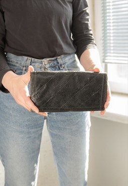 Vintage 70's Black Leather  Clutch