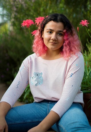 HAND PAINTED KOALA, ORGANIC TENCEL 3/4 SWEATER