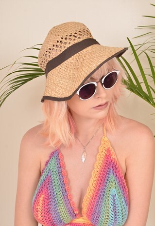 VINTAGE NATURAL STRAW WIDE-BRIM SUN HAT CAP