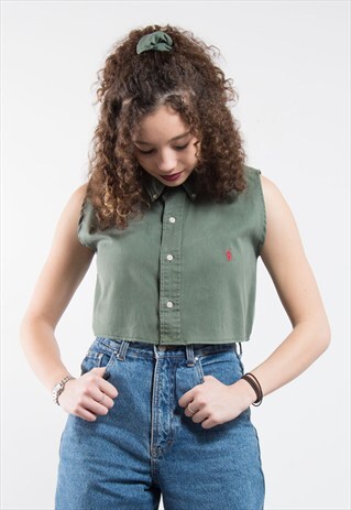 REWORKED RALPH LAUREN CROP SHIRT WITH SCRUNCHIE
