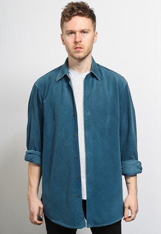 VINTAGE CORDUROY CORD SHIRT BLUE
