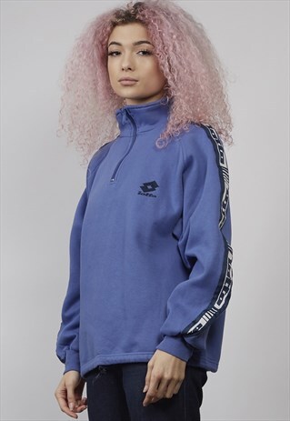 VINTAGE 80'S BLUE ZIP-UP SWEATER IN COTTON FABRIC BY LOTTO