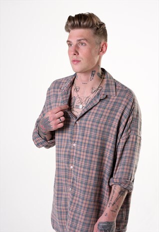 ESSENTIAL TARTAN CHECKED WASHED OVER SHIRT - BEIGE
