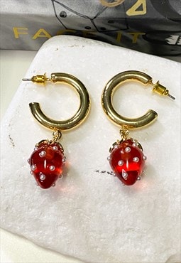 Strawberry Charm Hoops