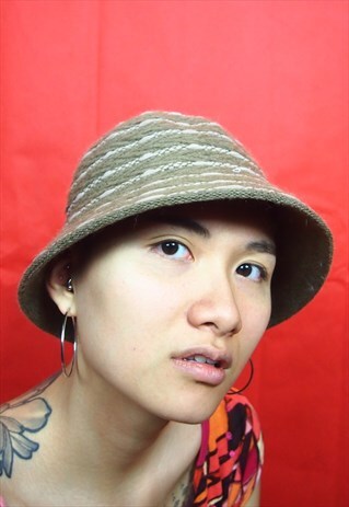 KHAKI WOVEN WOOL HAT