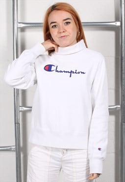 Vintage Champion Sweatshirt in White High Neck Jumper XL