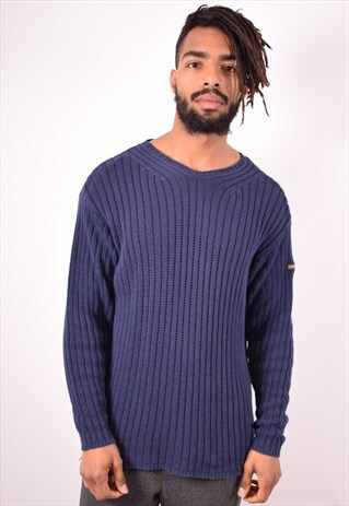 NAPAPIJRI MENS VINTAGE JUMPER SWEATER LARGE NAVY BLUE 90S