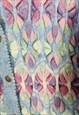 VINTAGE TULCHAN KNITTED CARDIGAN PASTEL BLUE PATTERNED