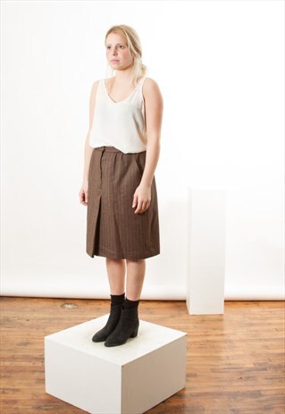 WOOL BROWN PLEATED SKIRT / RETRO WOOL HIGH WAISTED SKIRT