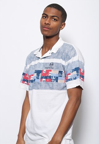 VINTAGE SERGIO TACCHINI PATTERN POLO SHIRT WHITE