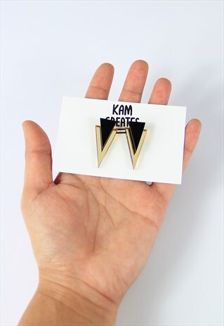 ACRYLIC TRIANGLE SHARD STUDS IN BLACK AND GOLD MIRROR