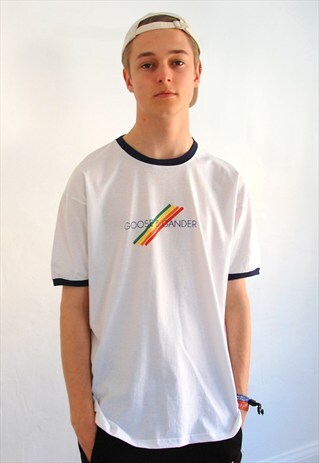 G&G UNISEX MULTI LINE NAVY RINGER TEE