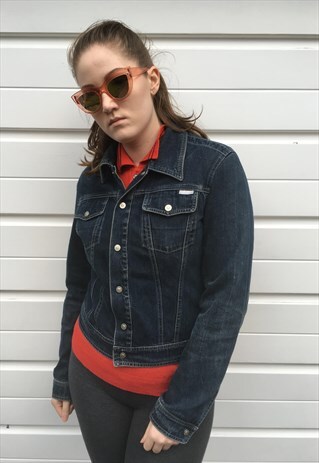WOMENS VINTAGE 90S DARK BLUE DENIM VERSACE JACKET COAT