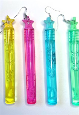 MAGICAL HANDMADE UNISEX PLASTIC FAIRY BUBBLE WAND EARRINGS