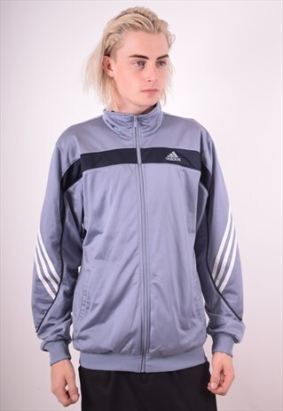 ADIDAS MENS VINTAGE TRACKSUIT TOP JACKET LARGE BLUE 90S