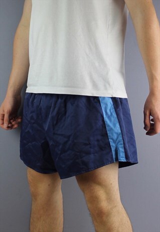 VINTAGE ERIMA SPRINTER SHORTS IN NAVY WITH EMBROIDERED LOGO