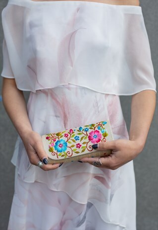 FABRIC EMBROIDERED MINI CLUTCH PURSE SUNGLASSES CASE