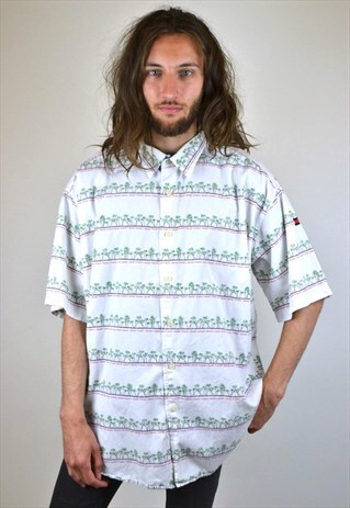 VINTAGE TOMMY HILFIGER PALM TREE PRINT SHORT-SLEEVED SHIRT