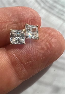 Real 9ct yellow gold square cz stud earrings for men