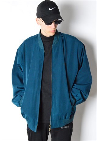 VINTAGE 90S DARK TURQUOISE BLUE BOMBER JACKET
