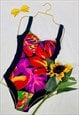 VINTAGE 80'S ABSTRACT FLORAL LOW BACK COLOURFUL SWIMSUIT