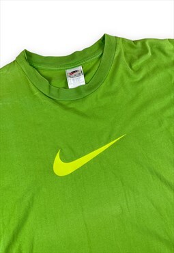 Nike Vintage 90s Green T-shirt Screen printed swoosh logo 