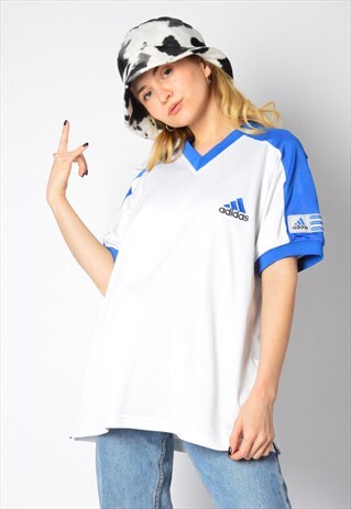 VINTAGE 90S WHITE BLUE ADIDAS SPORTS T-SHIRT