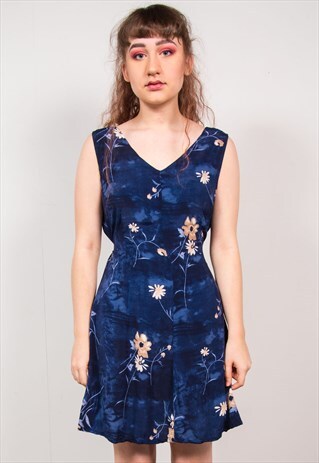 VINTAGE 90'S BLUE FLORAL MINI DRESS