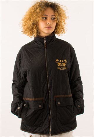 VINTAGE 90S BLACK POLO RALPH LAUREN PADDED QUILTED JACKET