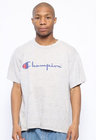 VINTAGE CHAMPION BIG LOGO SPELLOUT T-SHIRT GREY