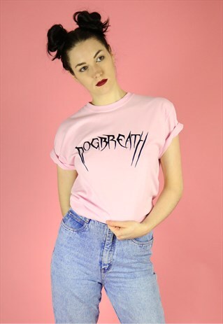 DOGBREATH METAL LOGO T-SHIRT - BLACK ON PINK