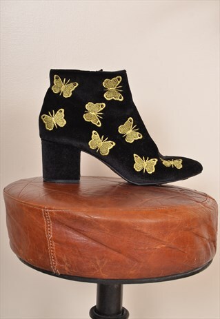 VINTAGE 90S BUTTERFLY PRINT SOFT TEXTURE ANKLE BOOT UK 6