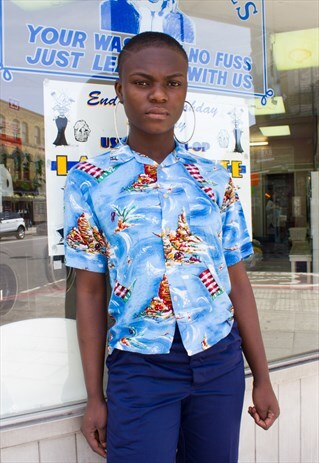 VINTAGE HAWAIIAN SHIRT WITH SHORT SLEEVES SUMMER FESTIVAL
