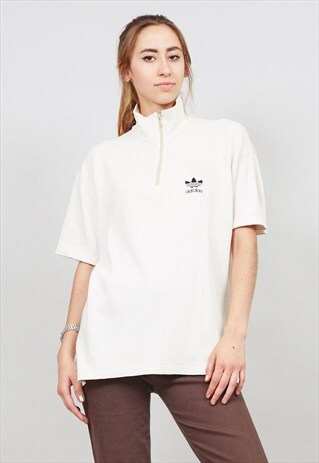 VINTAGE CREAM ZIP UP MESH ADIDAS T-SHIRT