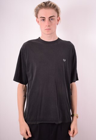 FRED PERRY MENS VINTAGE T-SHIRT TOP LARGE BLACK 90S